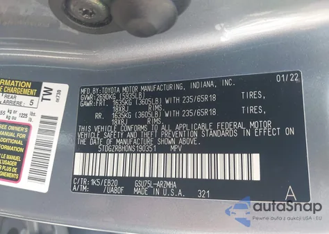 2022 Toyota Highlander Xle from USA, damaged, VIN 5TDGZRBH0NS190351